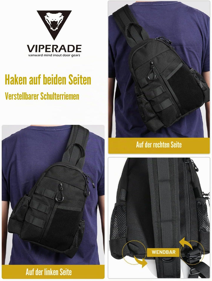 VIPERADE CHS1 EDC Brusttasche Herren Schultertasche,Leichter Sling Bag Klein Sling Rucksack mit vers