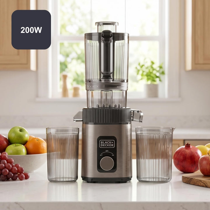 Black+Decker - Entsafter Slow Juicer | Kaltpressen | 110 mm Einfüllöffnung | 800 ml Saft / 600 ml Tr