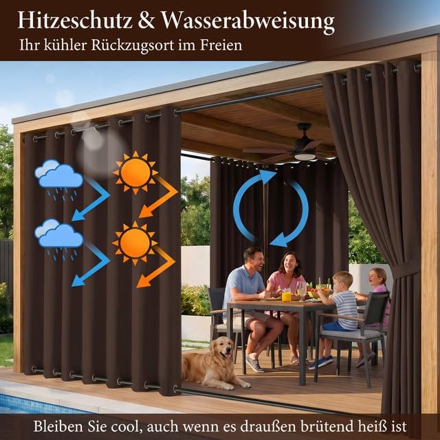Rosnek Outdoor Vorhang Wetterfest mit Ösen, Outdoorvorhänge B 254×H 243 cm Outdoor Vorhänge Wasserdi