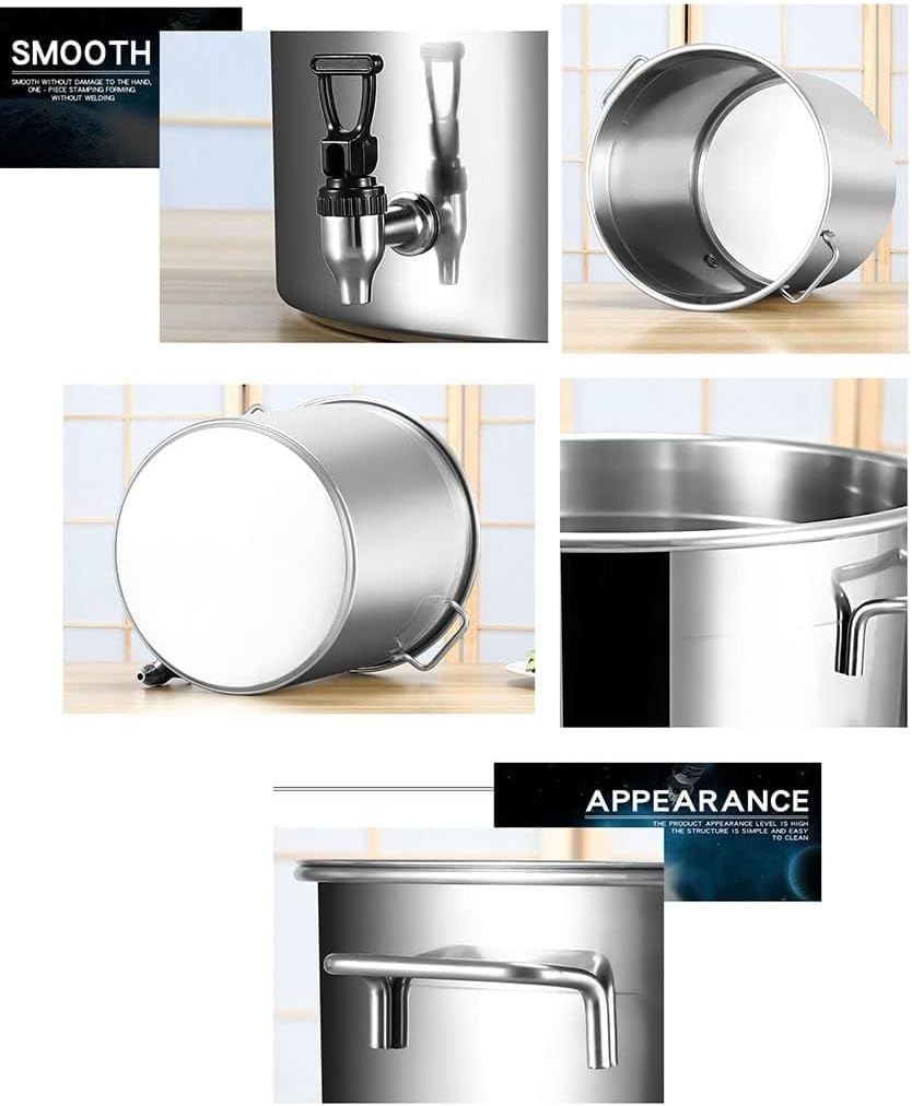 Suppentopf mit Deckel Suppentopf mit Wasserhahn Rostfreier Stahl Wein Eimer Milchkanne (Color : Silv