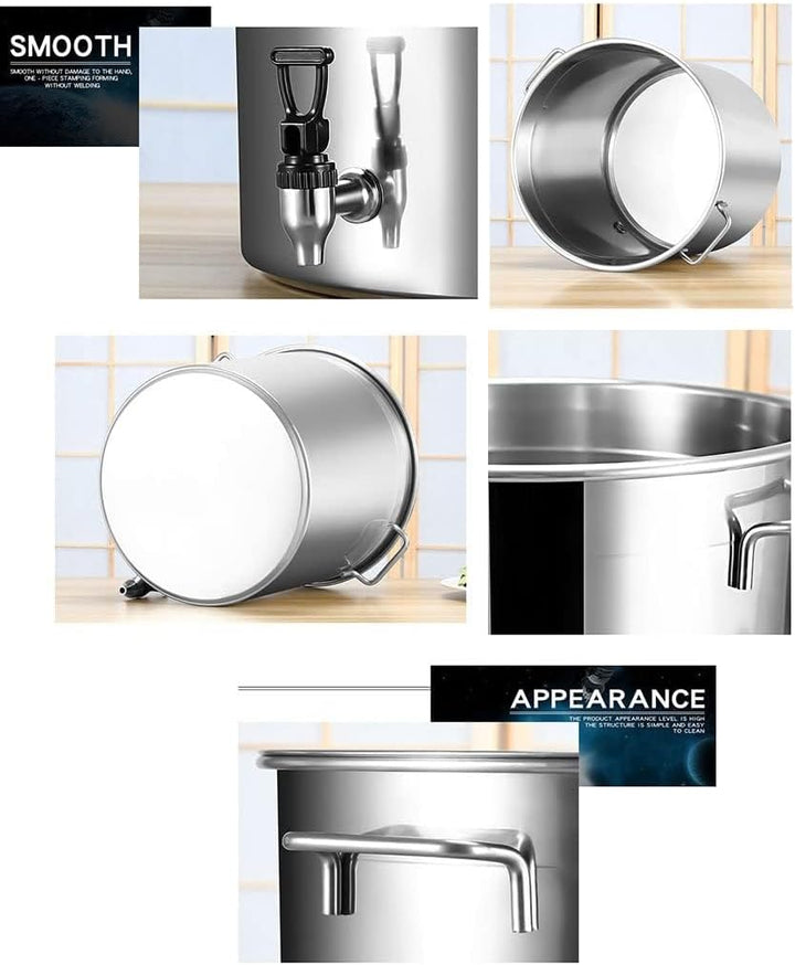 Suppentopf mit Deckel Suppentopf mit Wasserhahn Rostfreier Stahl Wein Eimer Milchkanne (Color : Silv