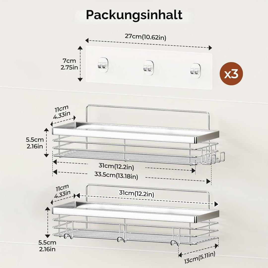 Orimade Duschablage ohne Bohren-Duschablage mit 5 Haken-duschregal Ohne Bohren SUS304 Edelstahl - 2