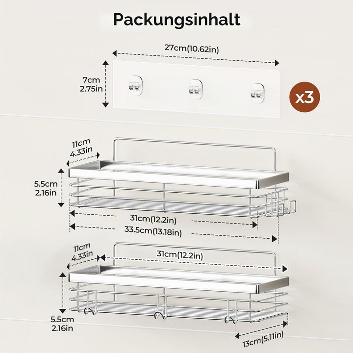 Orimade Duschablage ohne Bohren-Duschablage mit 5 Haken-duschregal Ohne Bohren SUS304 Edelstahl - 2
