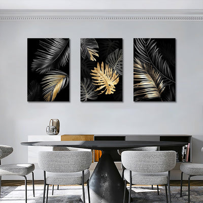 FajerminArt 3 Teilig Leinwandbilder Bilder Abstrakt Schwarzes Gold Baum bild auf leinwand Wandkunst