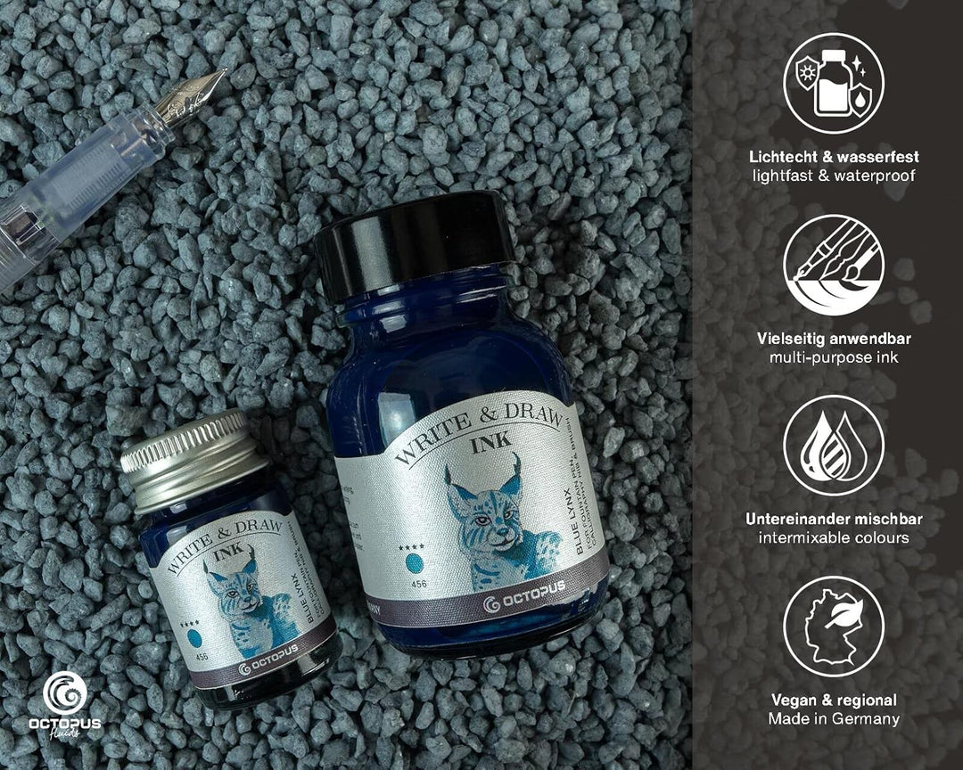 Octopus Write and Draw Ink 456 Blue Lynx, wasserfeste Tinte zum Schreiben und Zeichnen, Kalligraphie