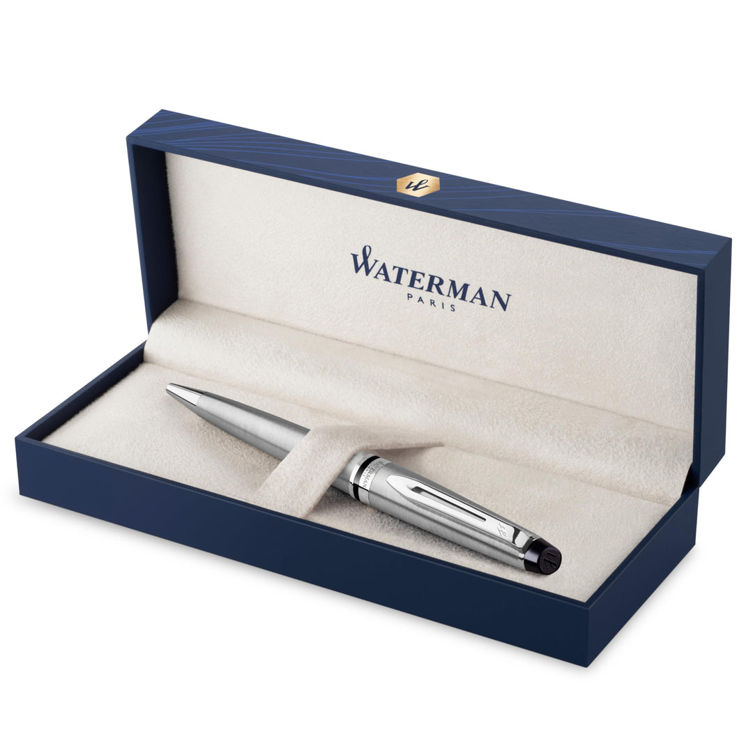 Waterman Expert Kugelschreiber | Edelstahl mit Chromzierteile | Mittlere Spitze | Blaue Tinte | Gesc