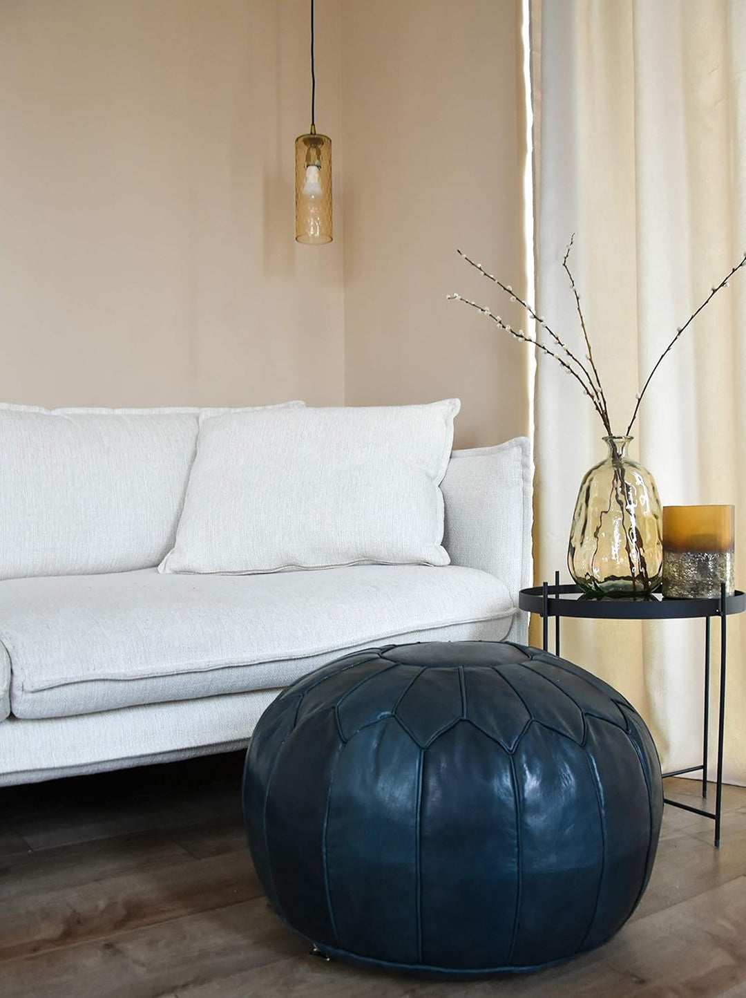 Poufs&Pillows Premium XL Echtleder Pouf - Handgefertigt - gefüllt geliefert - Ottoman Sitzsack Fussh