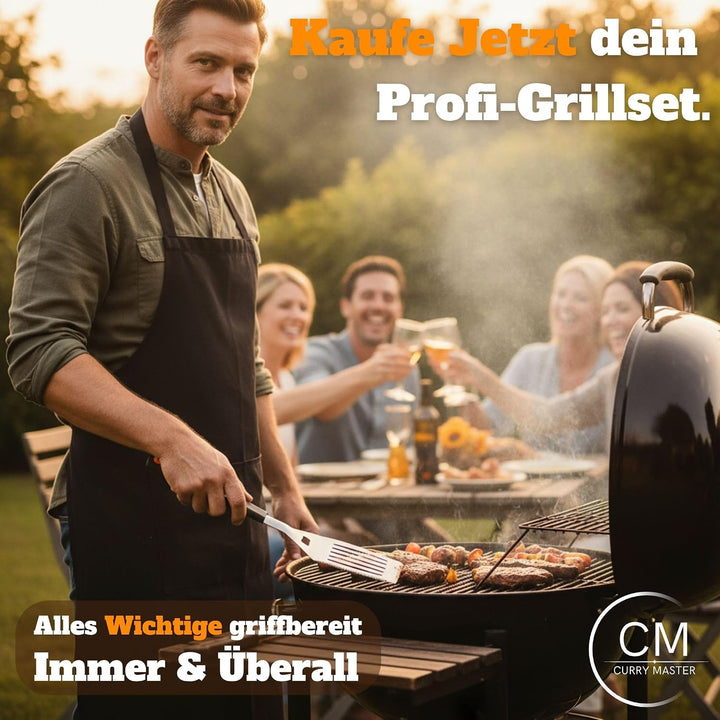 Grillset für Männer Geschenk in Ledertasche – Grillbesteck Set aus Edelstahl - 3-in-1 Spachtel &amp; Rei