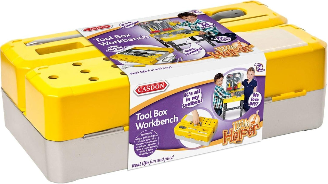 Casdon Tool Box Workbench, 2-In-1 Tool Box &amp; Workbench for Children Aged 3+, Includes Over 60 Tools