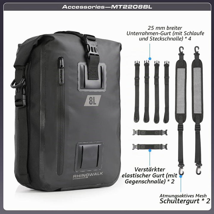 Rhinowalk Multifunktionale Motorradtasche Hecktasche Motorradgepäck 8L Motorradkoffer Satteltaschen