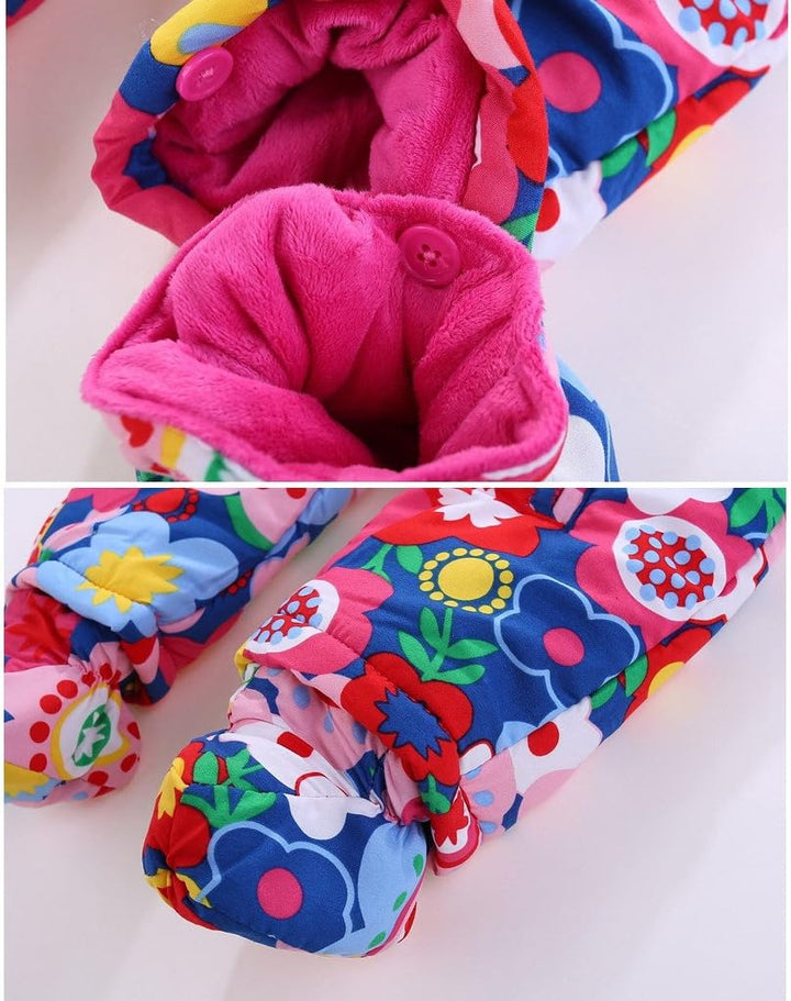 Baby Winter Overall Mit Kapuze Schneeanzüge mit Handschuhen und Füsslinge Mädchen Jungen Warm Kleidu