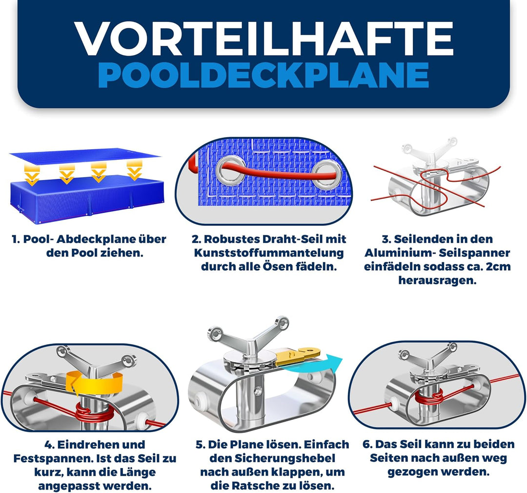 KESSER® Solar Poolabdeckung Pool Abdeckplane Rechteckig 410x220cm Poolplane 200g/m² PE Material Inkl