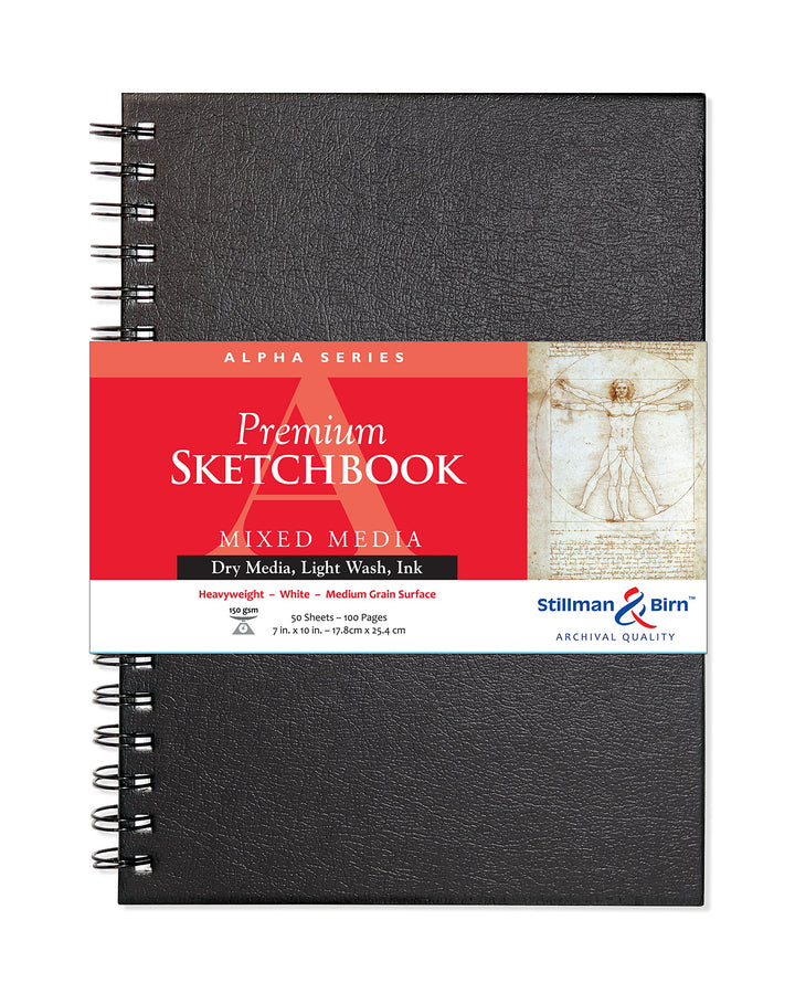 Stillman & Birn Skizzenbuch ALPHA Spiral, 50 Blatt, 150 g, 17, 8 x 25, 4 cm 7" x 10" 150 gsm (Heavyw