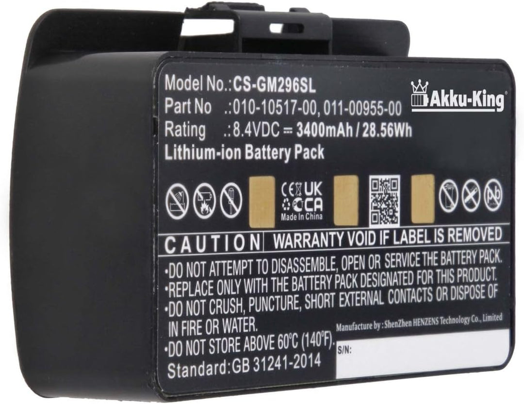 Akku kompatibel mit Garmin 010-10517-00 - Li-Ion 3400mAh - für EGM478, GPSMAP 276, 276c, 296, 396, 3