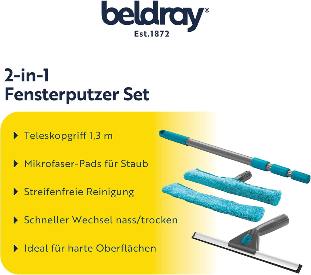 Beldray LA028693TQEU 2in1 Fensterreinigungsset, 5 stuck Mikrofaser Fusselfreie Reinigung, 360° strei