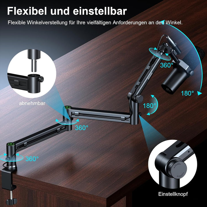Mikrofon Arm,Aokeo AK-58i Niedriges Profil Mikrofon Ständer Arm für HyperX QuadCast,SoloCast,Elgato