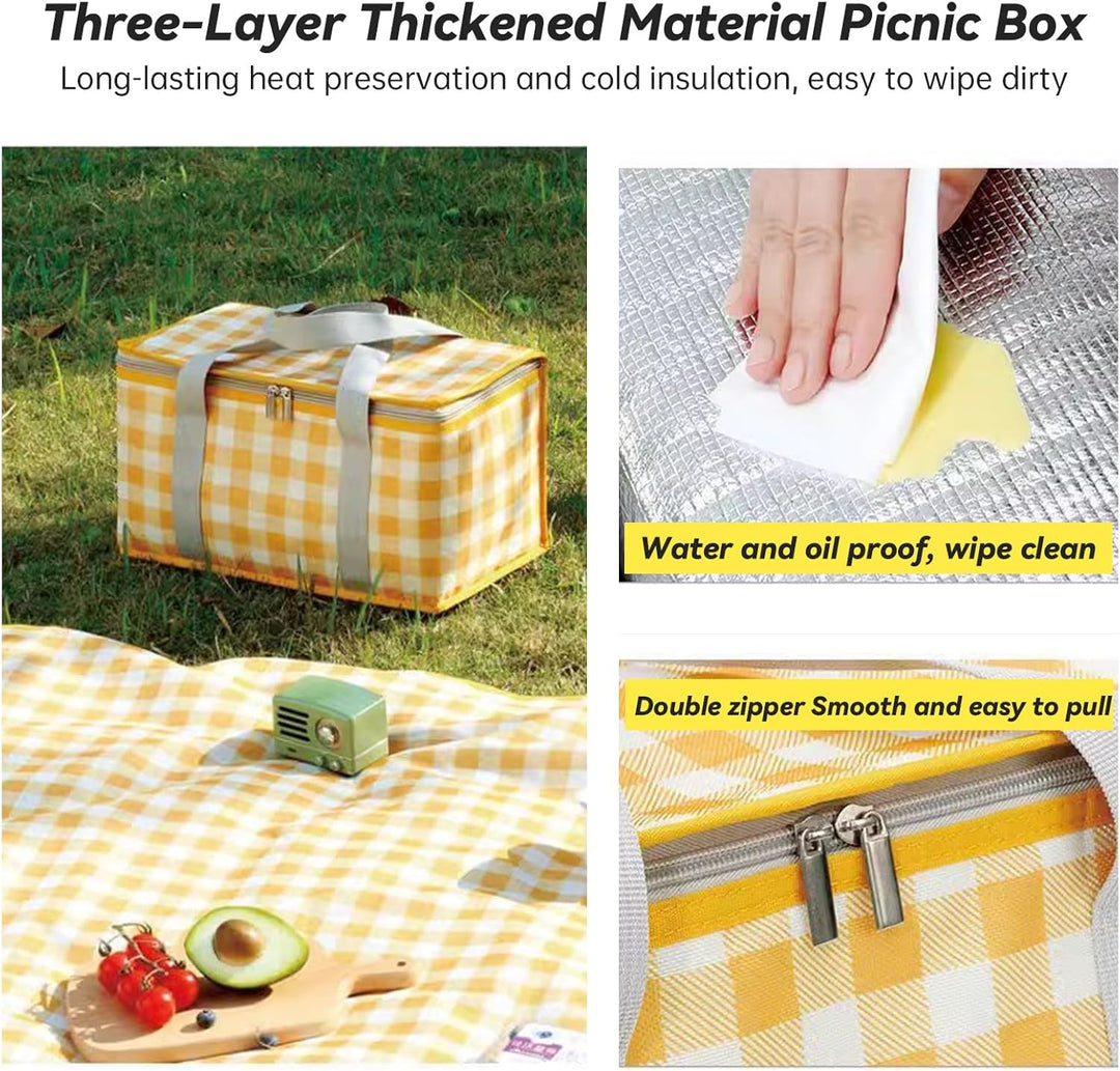 Isolierte Picknickkörbe, 35 x 20 x 20 cm Kühltasche Picknicktasche 15L, mit 150 x 200 cm Picknickdec