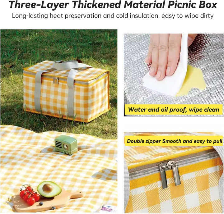 Isolierte Picknickkörbe, 35 x 20 x 20 cm Kühltasche Picknicktasche 15L, mit 150 x 200 cm Picknickdec