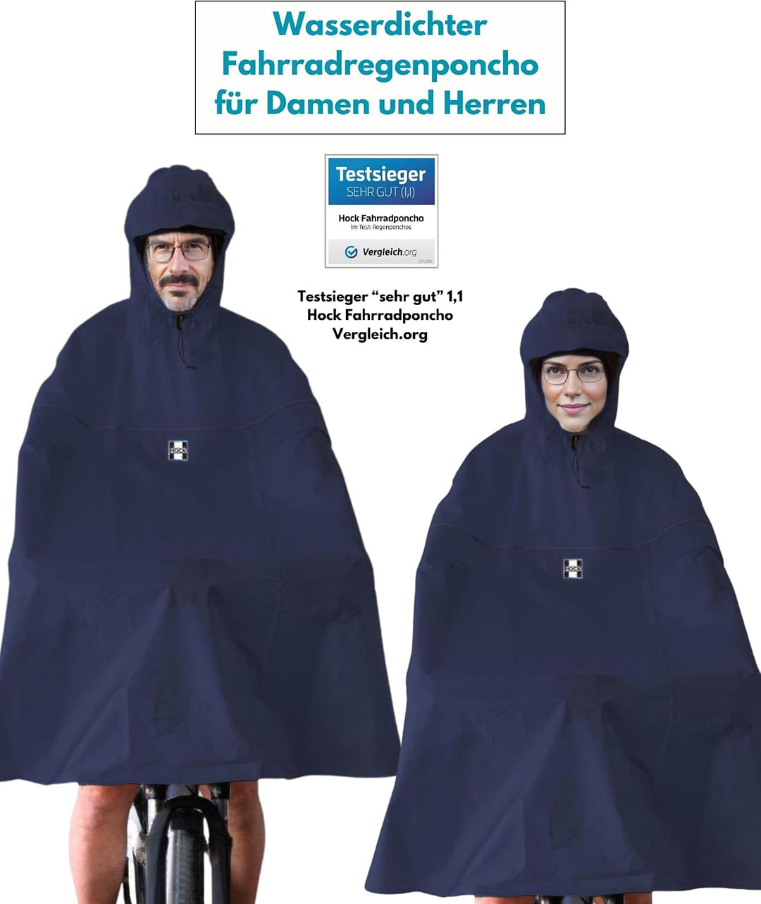 HOCK - DAS ORIGINAL und echter TESTSIEGER* - Fahrrad Regenponcho mit Kapuze - Fahrradponcho Wasserdi
