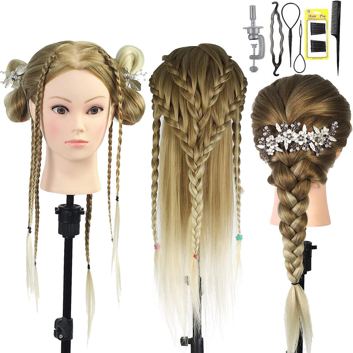 Neverland Frisierkopf Friseur Echthaar Übungskopf Friseurkopf Trainingsköpfe (26” Ombre Golden), 26”