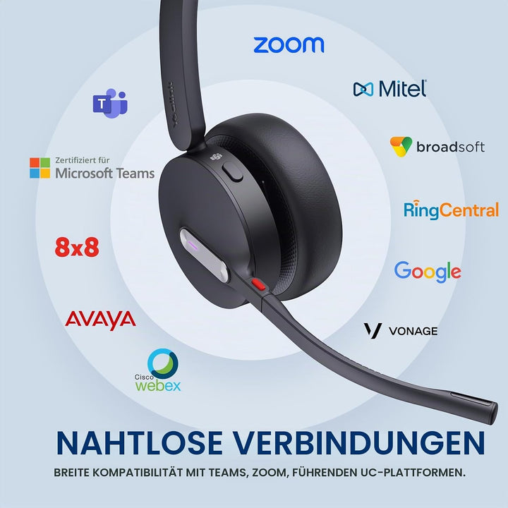 Yealink WH64 Hybrid DECT &amp; Bluetooth Wireless Headset mit 3 Mikrofonen für die Arbeit mit Ladestände