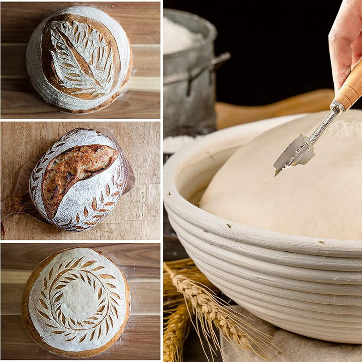 Gärkörbchen Set,Gärkorb zum Brotbacken 23cm Rund & 21cm Oval,100% Natürliches Rattan,Brotkorb Mit Le