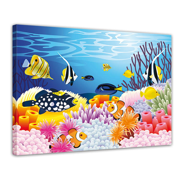 Bilderdepot24 Bild auf Leinwand | Kinderbild - Leben im Meer - Cartoon in 70x50 cm als Wandbild | Wa