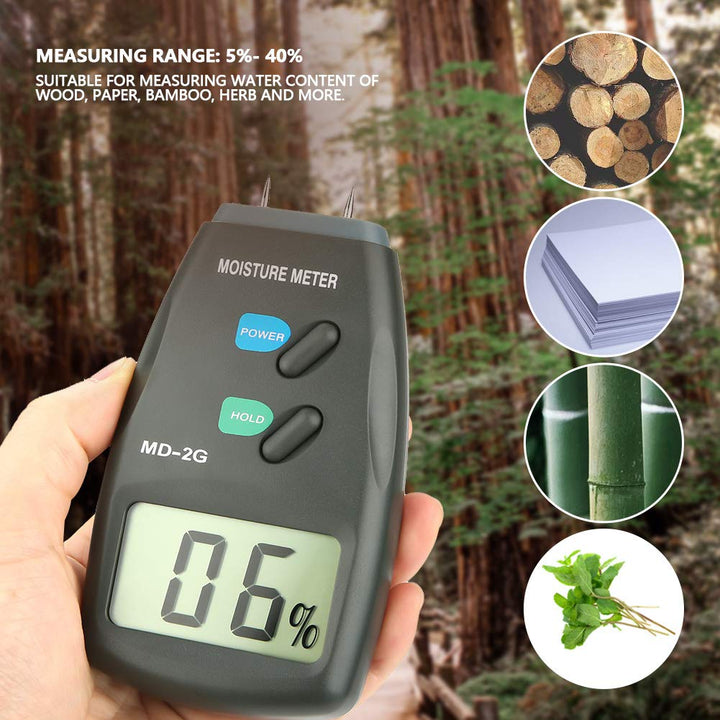 Holzfeuchtemessgerät, MD-2G LCD Digital 2 Pin Holzfeuchtemessgerät Detektor Holz Hygrometer Feuchtet