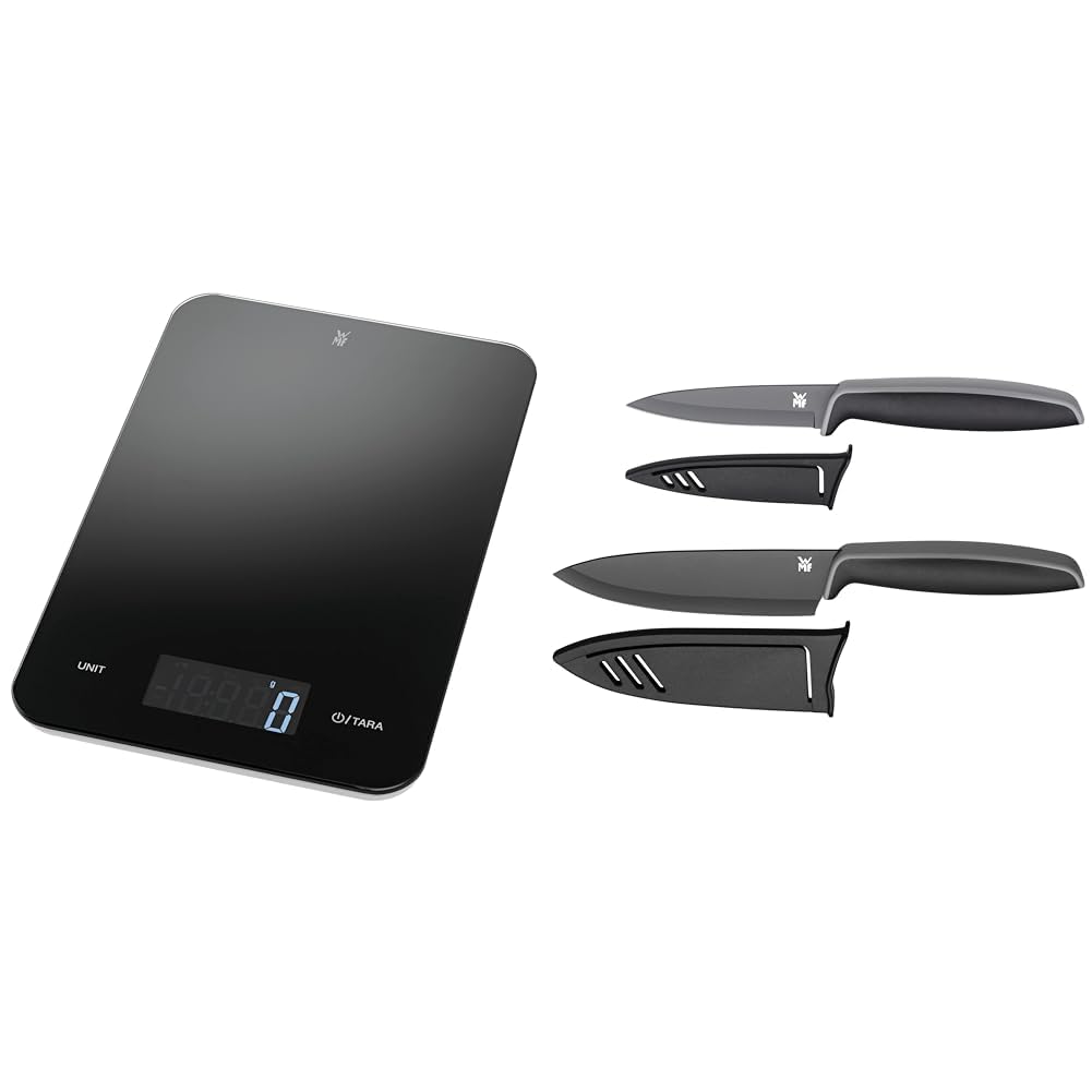 WMF Digitale Küchenwaage 23 x 15 x 2 cm, Backwaage, schwarz & Touch Messerset 2-teilig, Küchenmesser