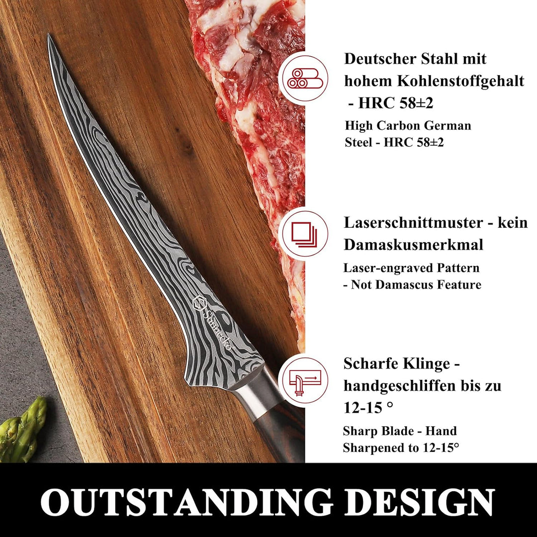 Sunnecko 15cm Filetiermesser Küchenmesser Kochmesser Profi Messer - Fleisch Profi Küchenmesser Messe