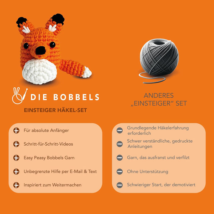 Die Bobbels“ Einsteiger Häkelset für Anfänger mit kinderleichtem Garn, Hilfsmitteln und Schritt-für-