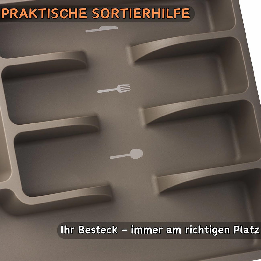 1 x Besteckkasten Besteckkorb mit 6 Fächern, Kunststoff, BPA-frei, Farbe: Braun, Masse: 38 x 29 x 5