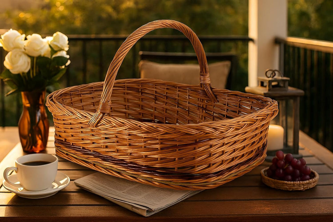 Tablett Serviertablett aus Weide mit festem Henkel und Bodenplatte mit Motiven zur Auswahl – 56×39×3