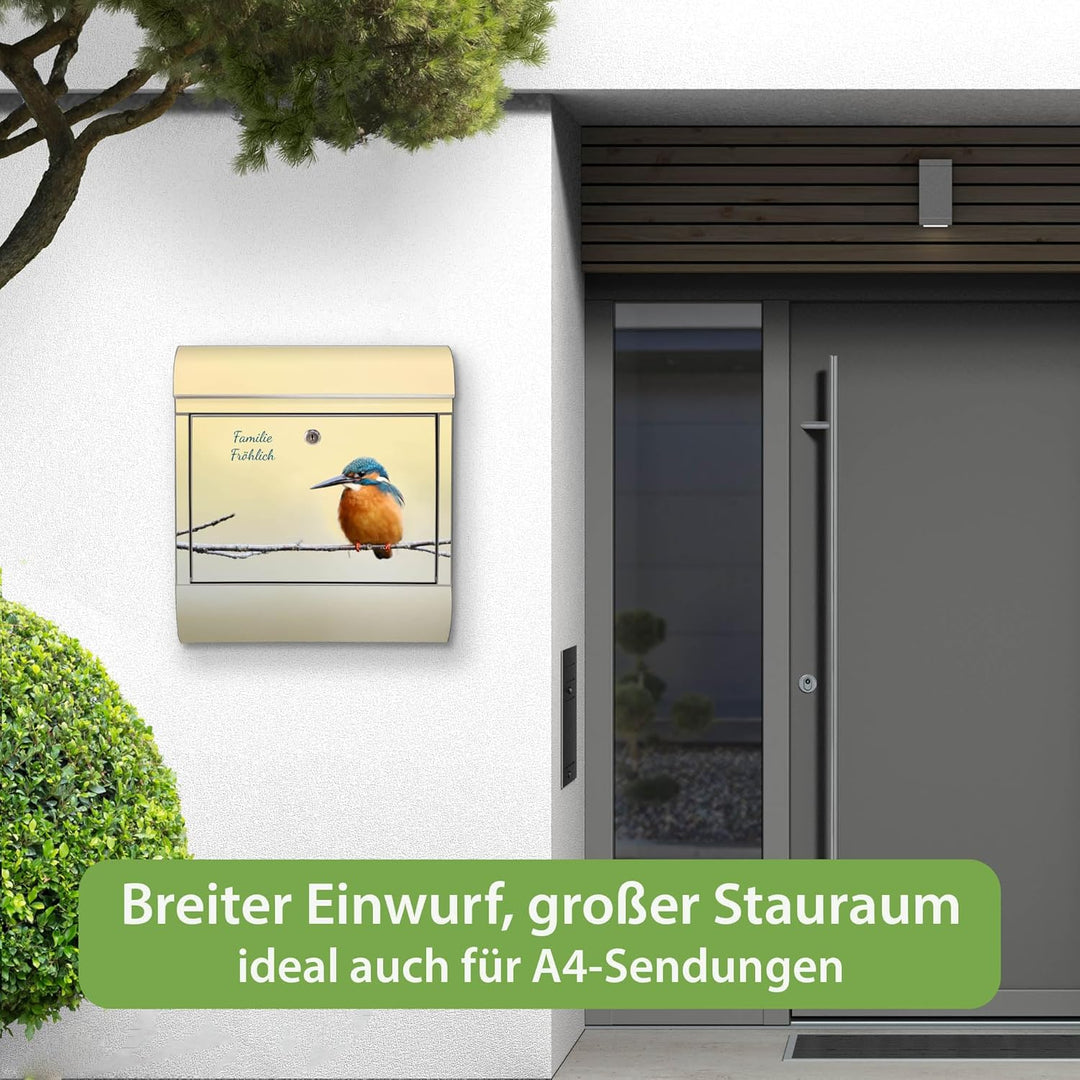 banjado Briefkasten Edelstahl personalisiert 38x43x12cm & 2 Schlüssel - rostfreier Edelstahl Briefka
