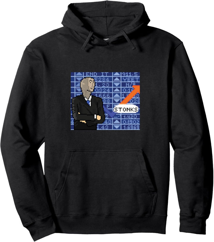 Stonks Meme Man Pixel Art Pullover Hoodie