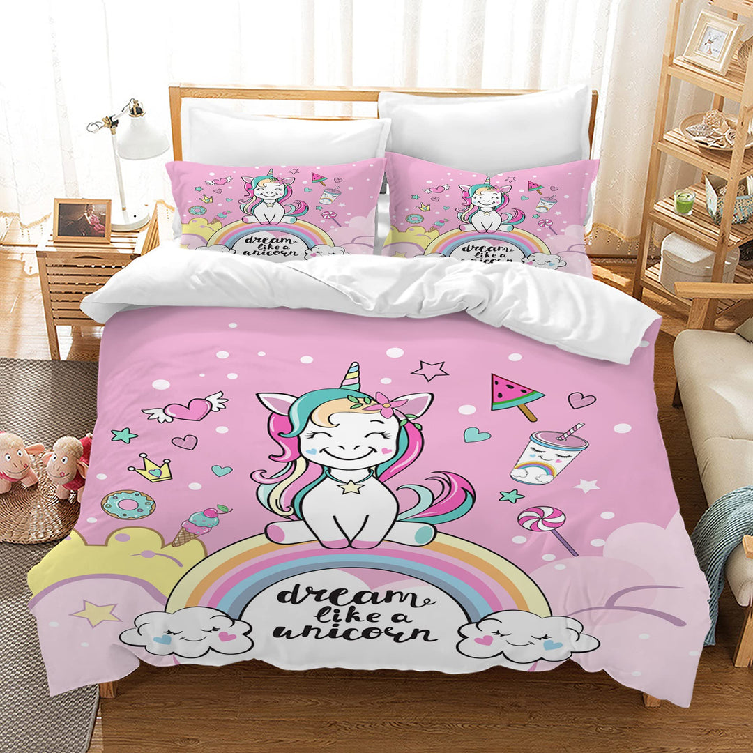 AVJWWD Einhorn Bettwäsche Set Kinder Mikrofaser Bettwäsche Cartoon Einhorn 3D Gedruckt Bettbezug 3 T