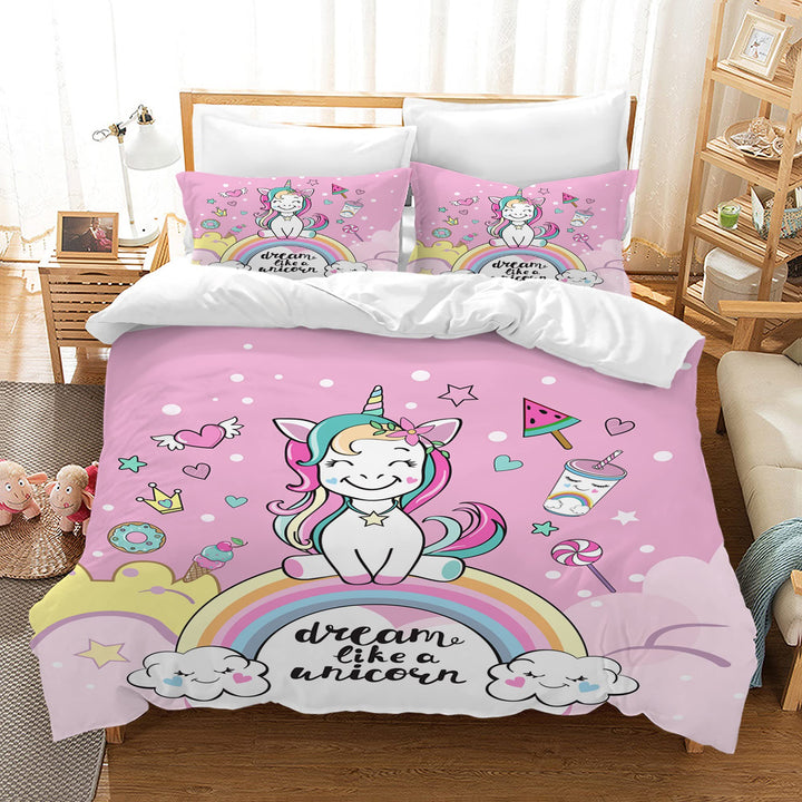 AVJWWD Einhorn Bettwäsche Set Kinder Mikrofaser Bettwäsche Cartoon Einhorn 3D Gedruckt Bettbezug 3 T