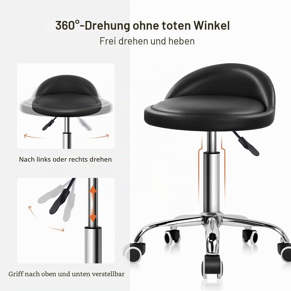 KKTONER Rollhocker Arbeitshocker Rollhocker Bürohocker mit Rückenlehne höhenverstellbar drehbar Schw