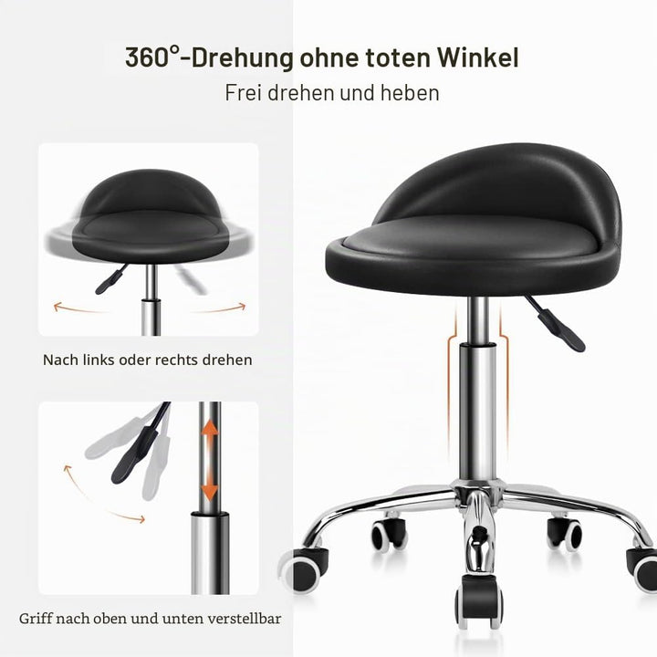 KKTONER Rollhocker Arbeitshocker Rollhocker Bürohocker mit Rückenlehne höhenverstellbar drehbar Schw
