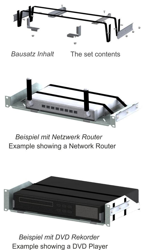 Rack Magic - 2HE 19" Fachboden Transportfähig für Flightcase und mobilen Rack Einsatz - Schwarz