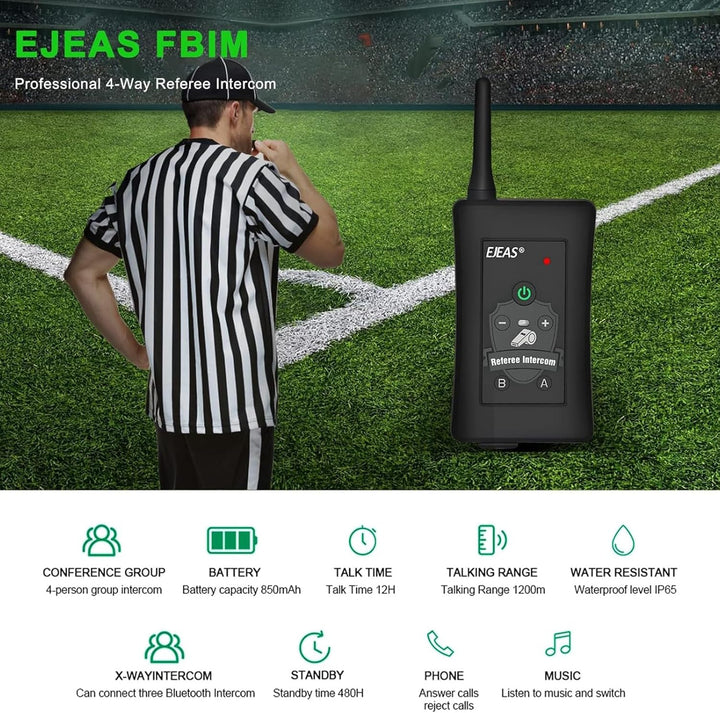 EJEAS FBIM Professionelles Fussball Schiedsrichter Bluetooth Intercom Headset Kommunikationssystem,