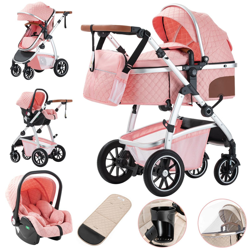 Gcarebb 3 in 1 Kinderwagen, Buggy Mit Auto Babyschale, Mit Höhenverstellbarer Kinderwagen Komplettse