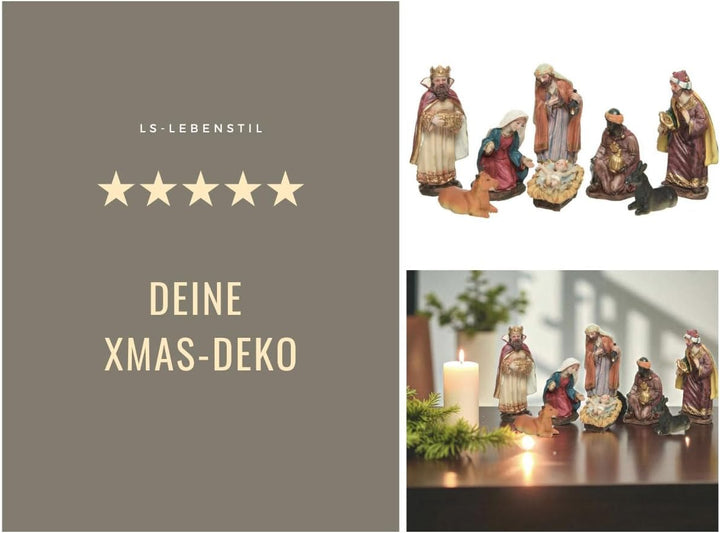LS-LebenStil Krippenfiguren Set 11cm 8 Figuren bunt Krippe Krippenset handbemalt 8-teilig Bis 11cm,