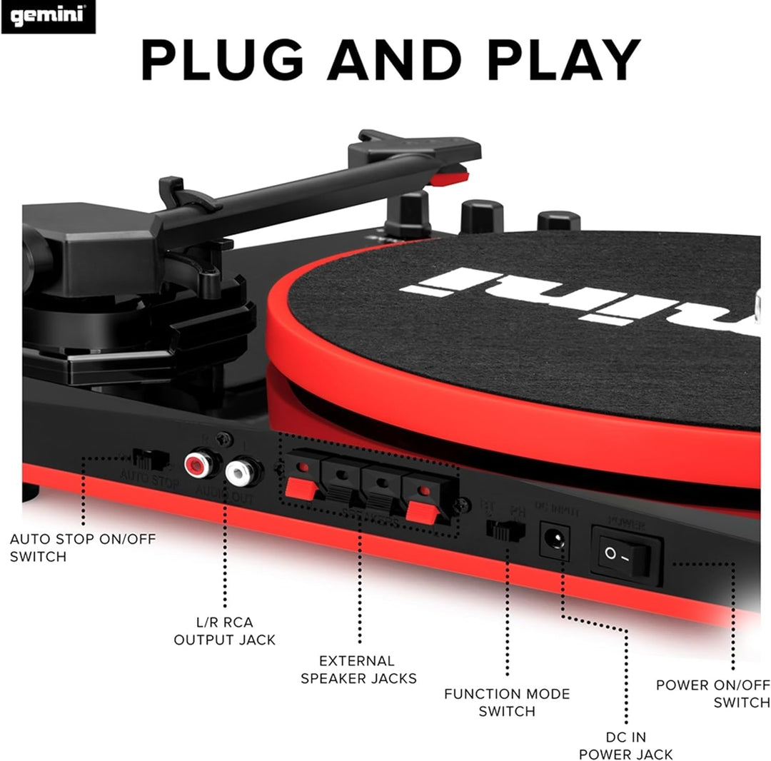 Gemini TT-900 - RED | Plattenspieler mit Soundsystem - Bluetooth - Komplettsystem