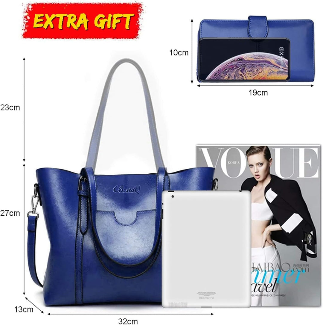 BestoU Handtasche Damen Shopper Schultertasche Blau Umhängetasche Damen Geldbörse Tragetasche Gross