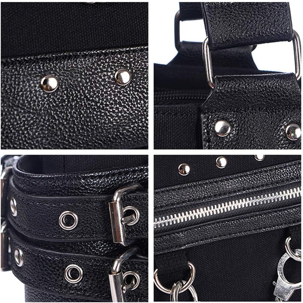 KEEPOP Damenmode Niet Handtasche Geldbörse Canvas Punk Tote mit Schultergurt Umhängetasche Grosse Ka