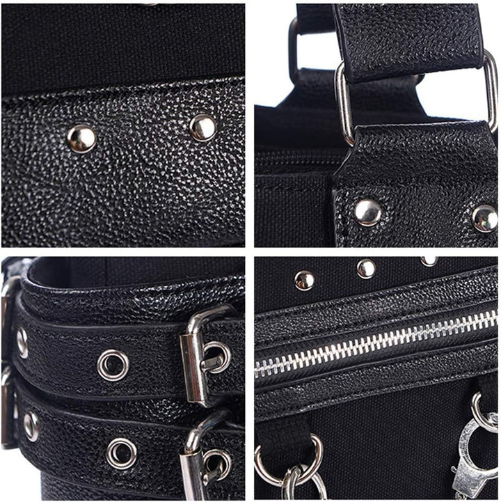 KEEPOP Damenmode Niet Handtasche Geldbörse Canvas Punk Tote mit Schultergurt Umhängetasche Grosse Ka
