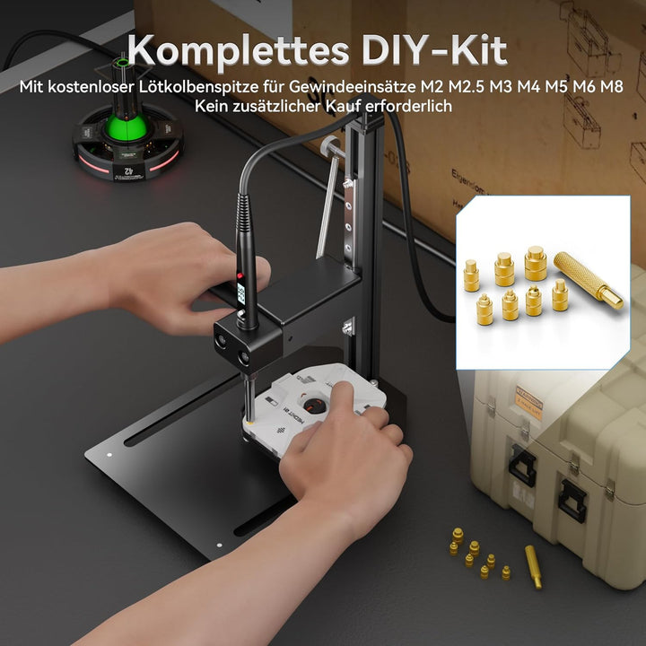 DACKZZM Heat Set Insert Tool, Vertikale Hitze-Pressmaschine Aluminiumlegierung, 8 Stück Einschmelzhi