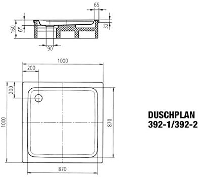 Kaldewei Duschwanne Duschplan inkl. Wannenträger Modell 392-2 100 x 100 x 6,5 cm, Ablaufloch Ø 9,0 c