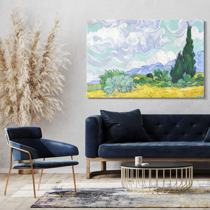 Printed Paintings Leinwand (80x60cm): Vincent Van Gogh - Weizenfeld mit Zypressen 80x60 cm, 80x60 cm